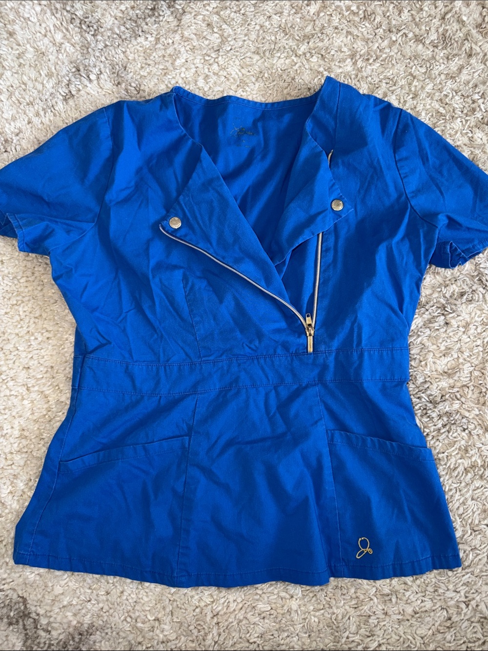Jaanuu Women’s 4 Pocket V Neck Royal Classic/Blue Women's Zip-Front Top